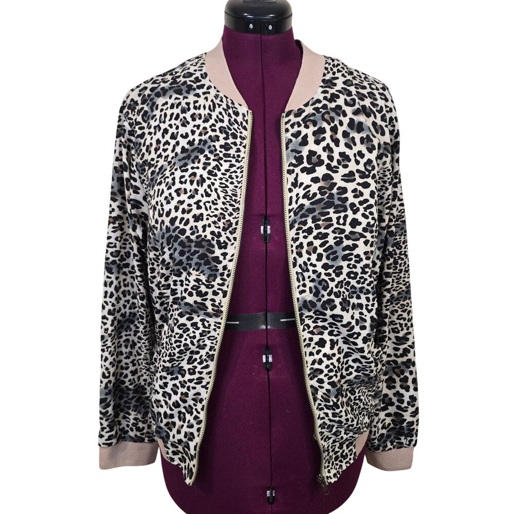 Women's Kori America Animal Print Lightweight Bomber Jacket | Size Small